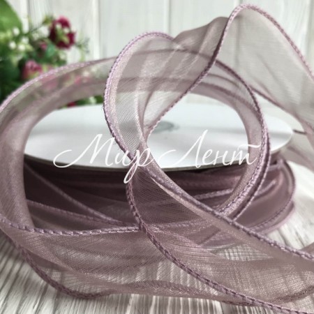 Органза з дротяним кантом, 3 см, темно-пудровий, рулон 23 м