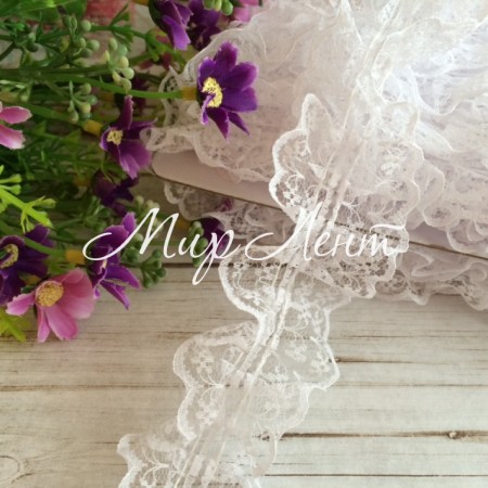 Кружево-рюша, 4 см, белое, моток 18 м