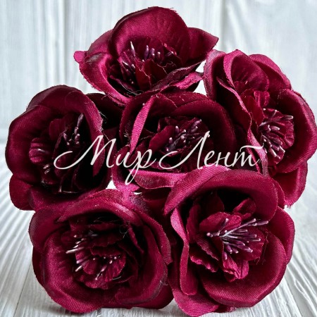 Камелия (букет), 4,5х12 см, бургунди, упаковка 36 шт.