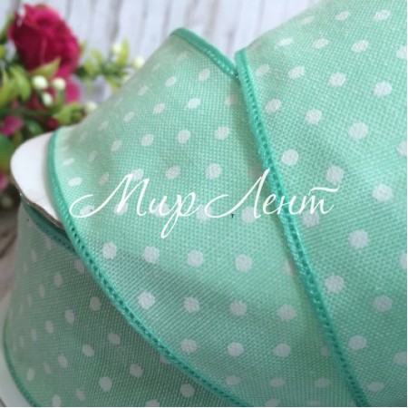 Лента джинс горох, 4 см, мятный, рулон 17,5 м