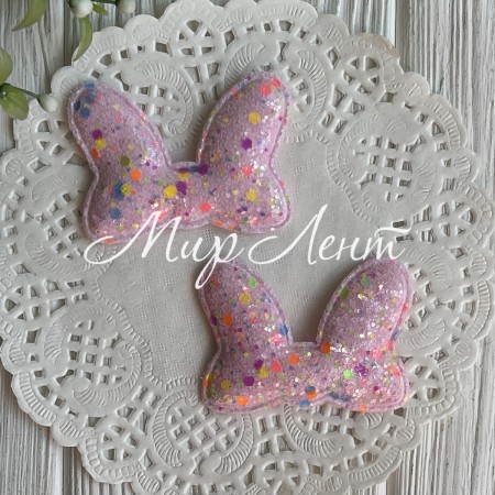 Аппликация ушки-бантик с цветной мозаикой, 5,5х4,2 см, светло-розовая, упаковка 20 шт.