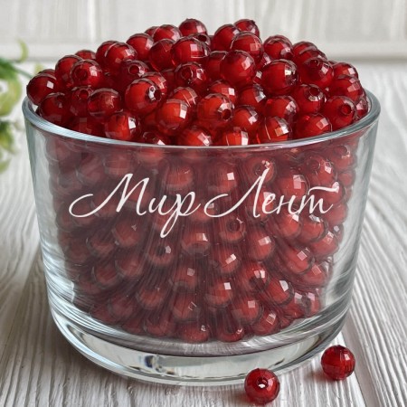 Бусина пластик с белой серединкой, 8 мм, красная, упаковка 500 г