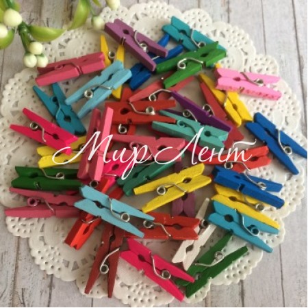 Прищепка декоративная, 2,5 см, цветной микс, упаковка 100 шт.