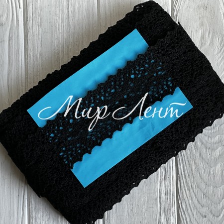 Кружево вязаное (D30095 / A039), 5,3 см, черное, рулон 13 м