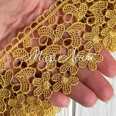 Кружево макраме Оливия, 6,5 см, золото, рулон 9 м