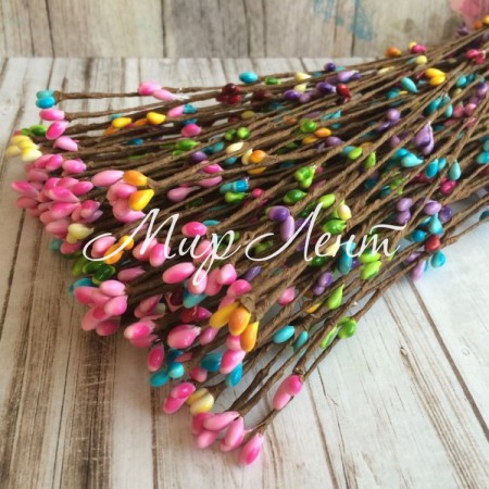 Декоративная ветка с тычинками Big, 65 см, светлый микс, упаковка 100 шт.