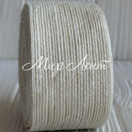 Лента мешковина леска (однотонная), 4 см, айвори, рулон 10 м