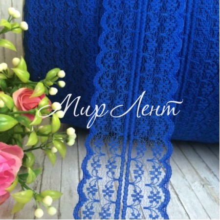 Кружево цветочек, 4,5 см, темно-синее, (не стрейчевое), бобина 300 ярдов (270 м)