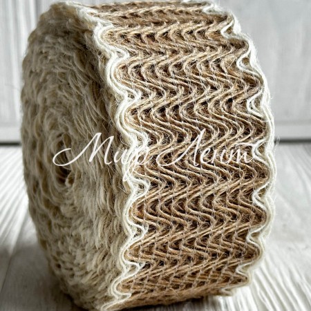 Лента-мешковина (волны), 4,8 см, натуральный с белым кантом, рулон 10 м