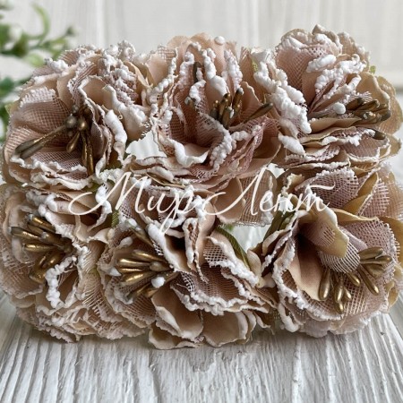 Хризантема тканева з білим кантом, 4,5 см, топлене молоко, упаковка 48 шт.