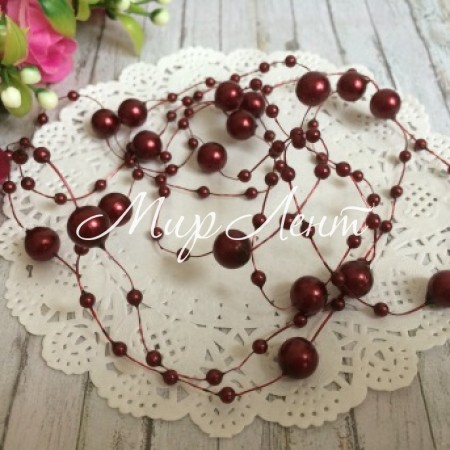 Бусины на леске, 3-8 мм, бургунди, упаковка 40 нитей