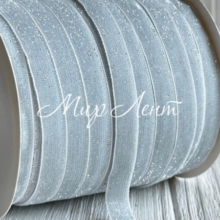 Лента велюр с перламутром, 1 cм, белый, рулон 45 м