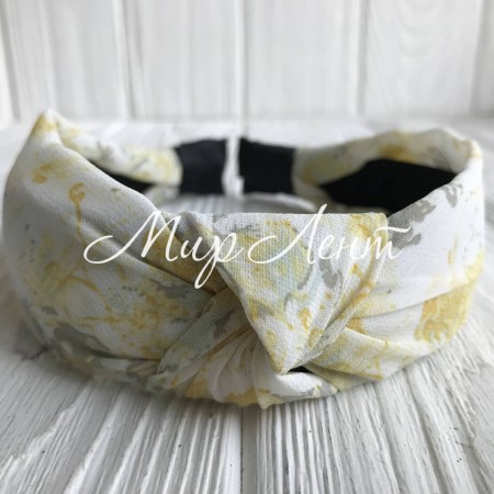 Обруч чалма шифон в цветочек, 4 см, бело-желтый, шт.