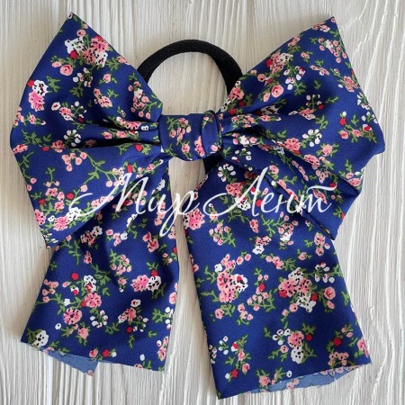 Резинка Твіллі великий бант в квіточку, 16 см, темно-синя, шт.