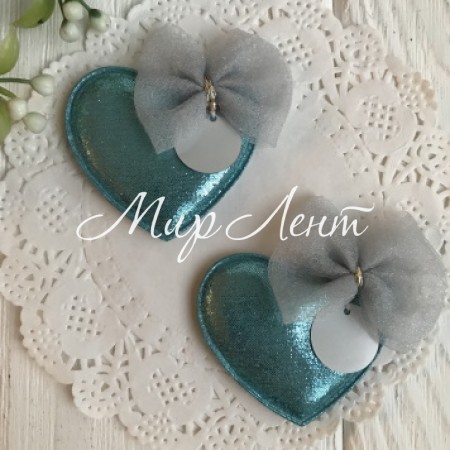 Аппликация тканевая сердечко с бантом, 4,5х4 см, бирюзовый, упаковка 20 шт.