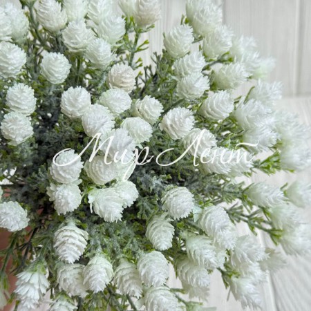 Гілка з білими шишечками (С30467), 34 см, біла, шт.