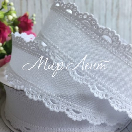 Котоновая лента с кружевным краем, 3,3 см, белая, рулон 18 м