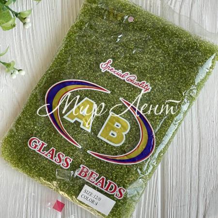 Бисер прозрачный, размер 12/0, ярко-оливковый (4), упаковка 400 г