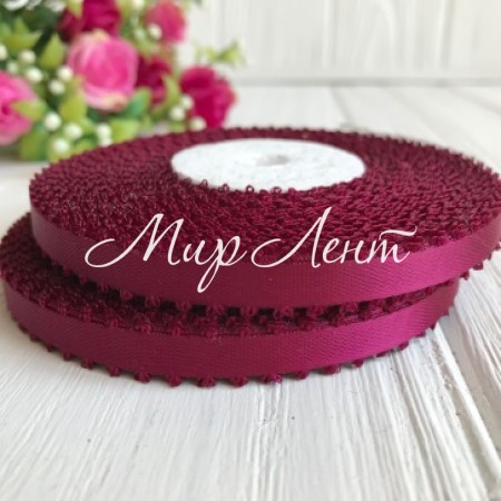 Атлас двухсторонний с петельками 0,6 см, вишневый, рулон 20 ярдов