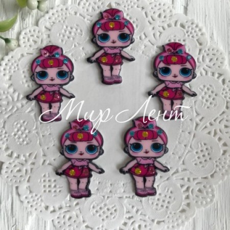 Кабошон Lol со стразами, 3,5 см, в шортах малиновых и с гулькой, упаковка 25 шт.