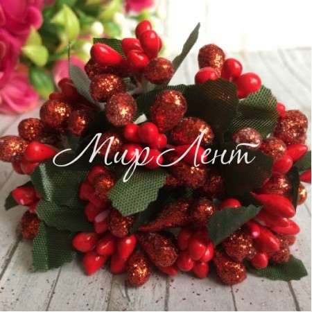 Веточка Wow, красный перламурт с красным, упаковка 12 пучков