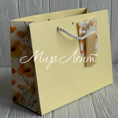 Подарочный пакет с цветочным принтом (J01188), 18х23х10 см, желтый, упаковка 12 шт. 