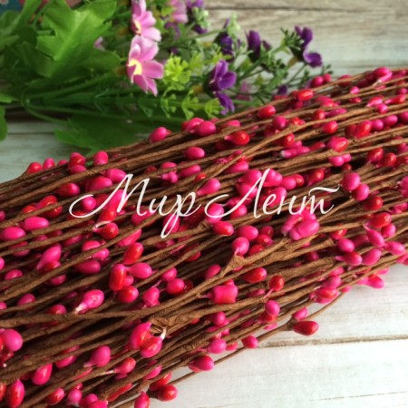 Декоративная ветка с тычинками, 40 см, малиновый, упаковка 100 шт.