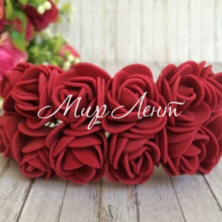 Роза 2,2 см, бургунди, упаковка 12 пучков (144 шт.)
