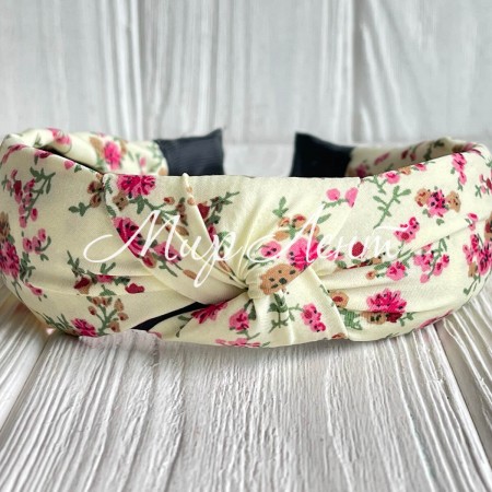 Обруч софт чалма в цветочек, 4 см, молочный, шт. 