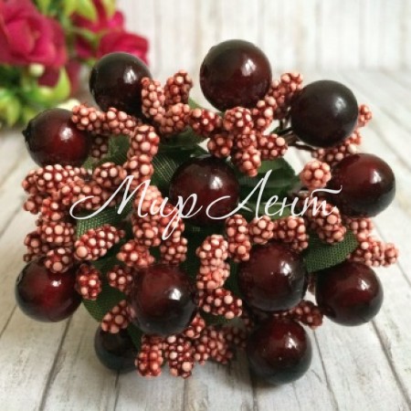 Веточка вишневая с вишневыми ягодками, упаковка 12 пучков (144 шт.)