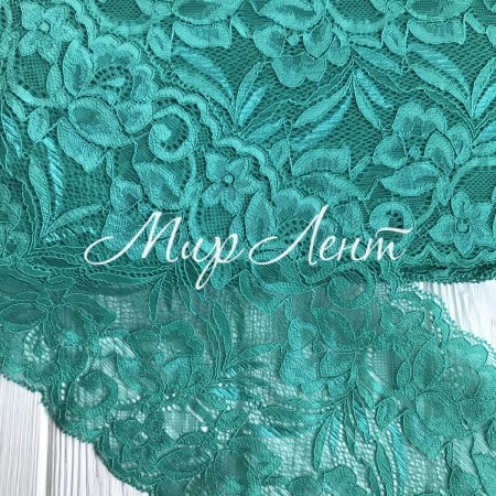 Кружево стрейчевое "Лиана", 15 см, морская волна, рулон 9 м