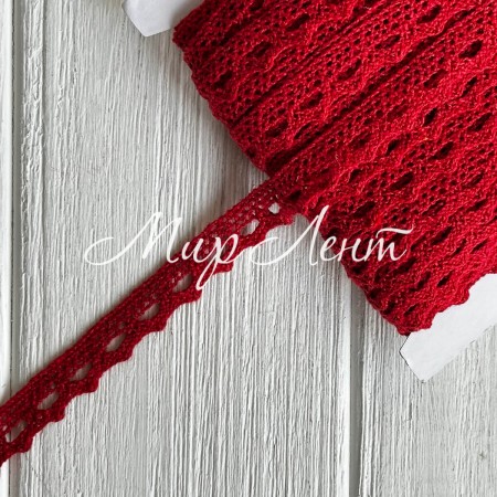 Кружево вязаное (D03401), красное, 11 мм, рулон 45 м