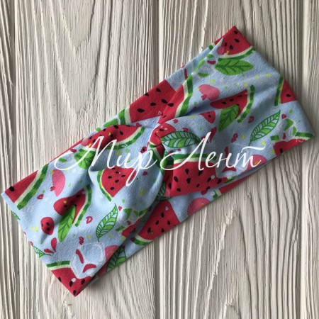 Повязка детская стрейч кулир, 8 см, светло-голубой с арбузами, шт.