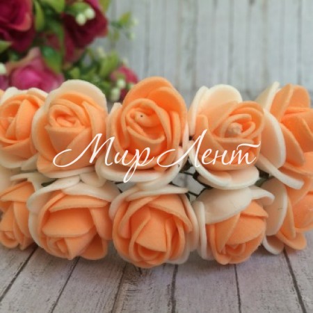 Роза 2,2 см, бело-темно-персиковая, упаковка 12 пучков (144 шт.)