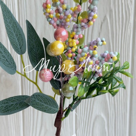Ветка с ягодками (С30594), 34 см, зеленая с разноцветными ягодками, шт.