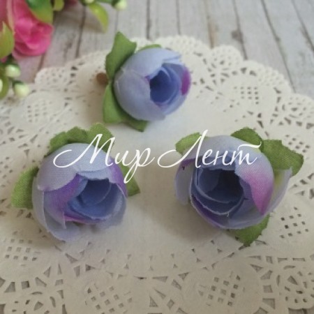 Бутон розы тканевый (с листиком), 2,5 см, голубой, упаковка 200 шт.