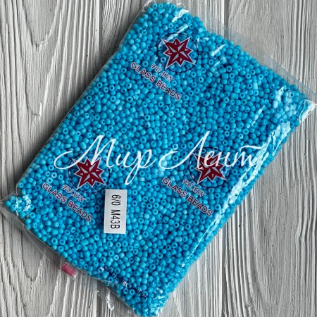Бисер матовый, размер 6/0, насыщенно-бирюзовый (M43B), упаковка 400 г