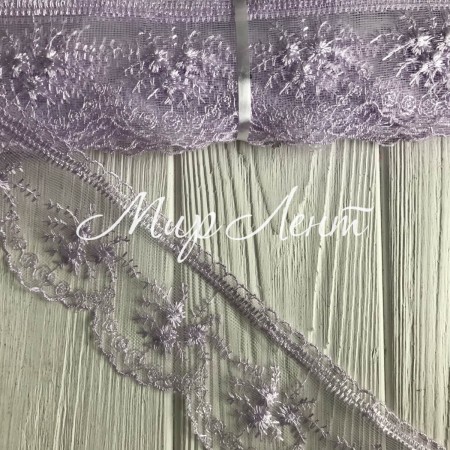 Кружево органзовое Розали, 6,5 см, светло-лиловый, рулон 9 м