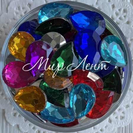 Стразовый камень капля с выпуклым дном, 18х25 мм, цветной микс, упаковка 200 шт.