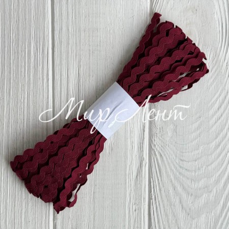 Тесьма зиг-заг, 5 мм, бордовый, моток 13 м
