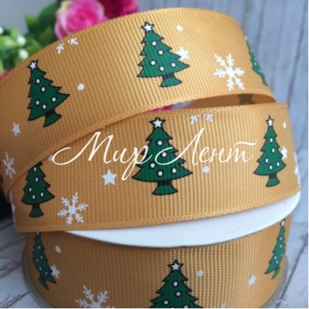 Репс 2,5 см, елочки new, золото, рулон 23 м