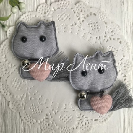 Аппликация тканевая котик с сердечком, 5 см, светло-серый, упаковка 20 шт.