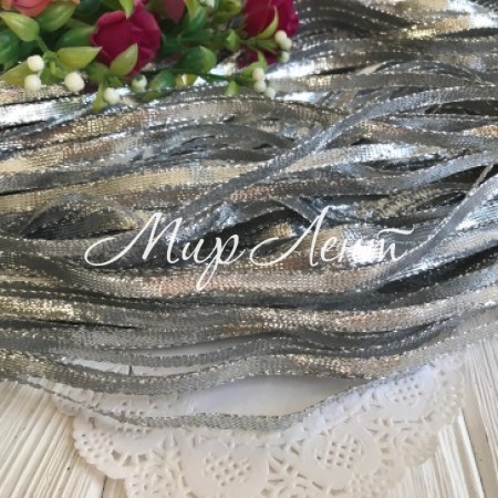 Тесьма парчовая плоская (широкая), 5 мм, серебро, моток 90 м
