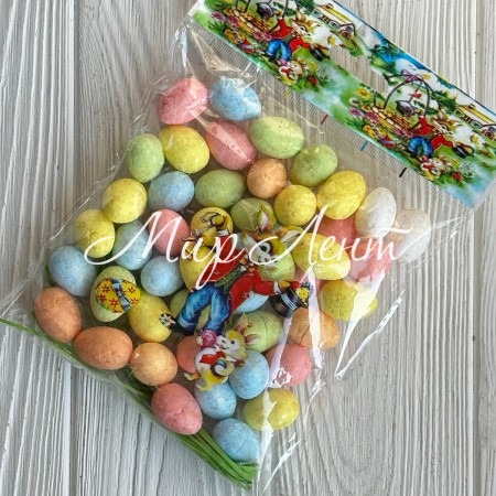 Пасхальный набор (яйца 2,5 см с золотом, бумажный наполнитель зеленый), разноцветные, упаковка 50 шт.