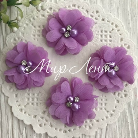 Шифоновый цветок, 4,5 см, сиреневый, упаковка 20 шт.