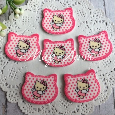 Кабошон, Китти в горох, 3х2,3 см, светло-малиновый, упаковка 25 шт.