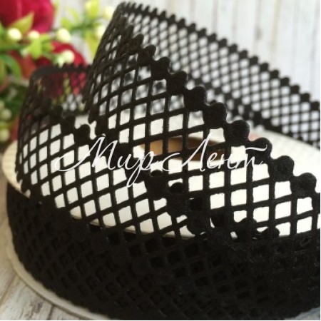 Кружевная лента сеточка, 2 см, черный, рулон 20 м