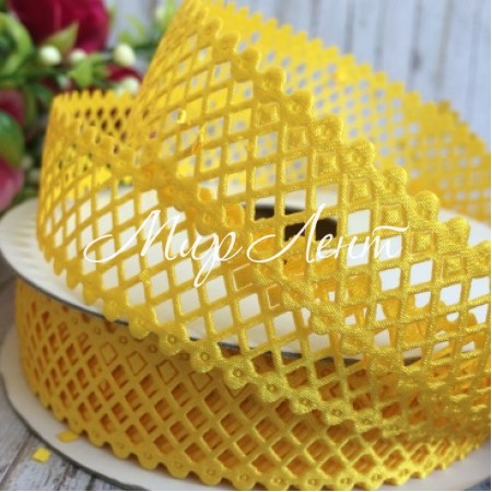 Кружевная лента сеточка, 2 см, темно-желтый, рулон 20 м