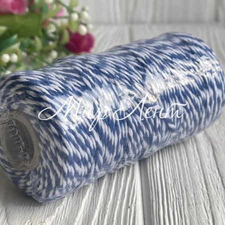 Хлопковый шнур, 2 мм, бело-темно-синий, рулон 100 м