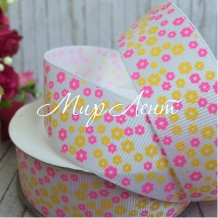 Репс 2,5 см, маленький цветочек, белый, рулон 23 м